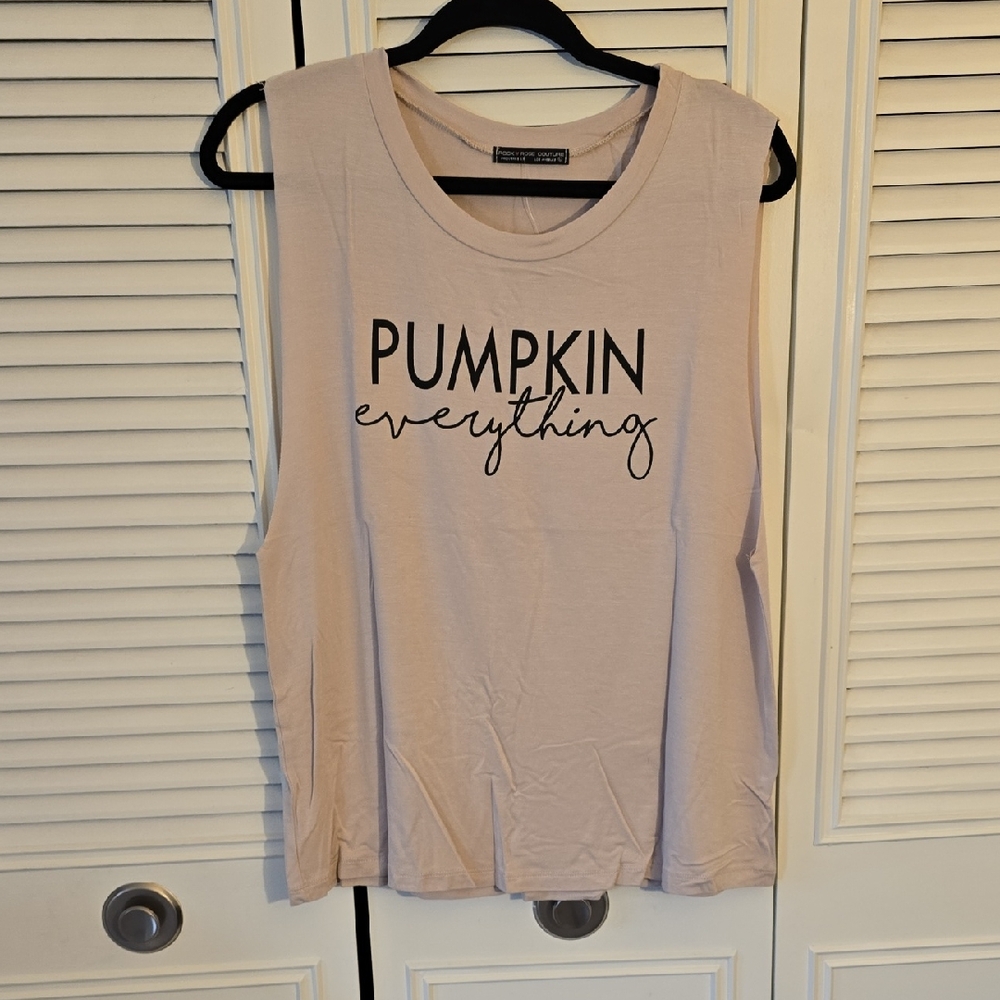 Pumpkin Everything Sleeveless Tee - Light Beige